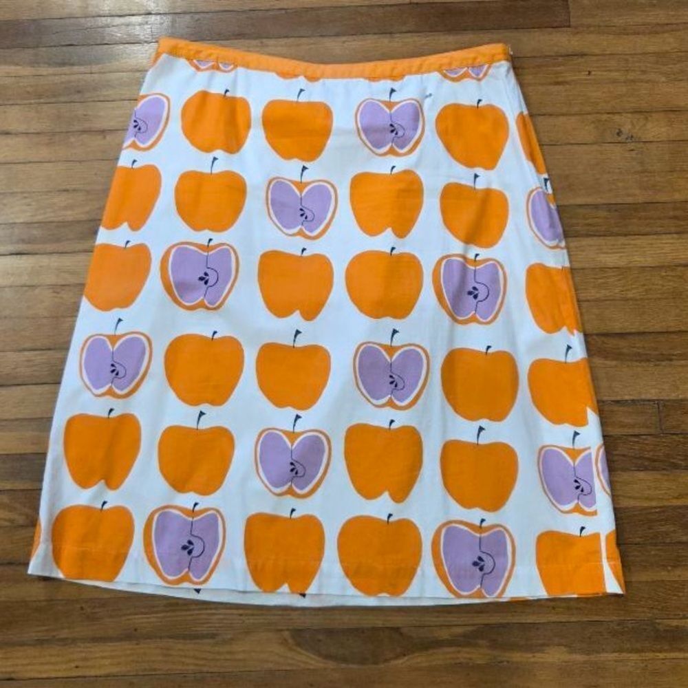 Boden Rare Apple Print Cotton Orange and White A-Line Skirt 12L - Picture 2 of 11